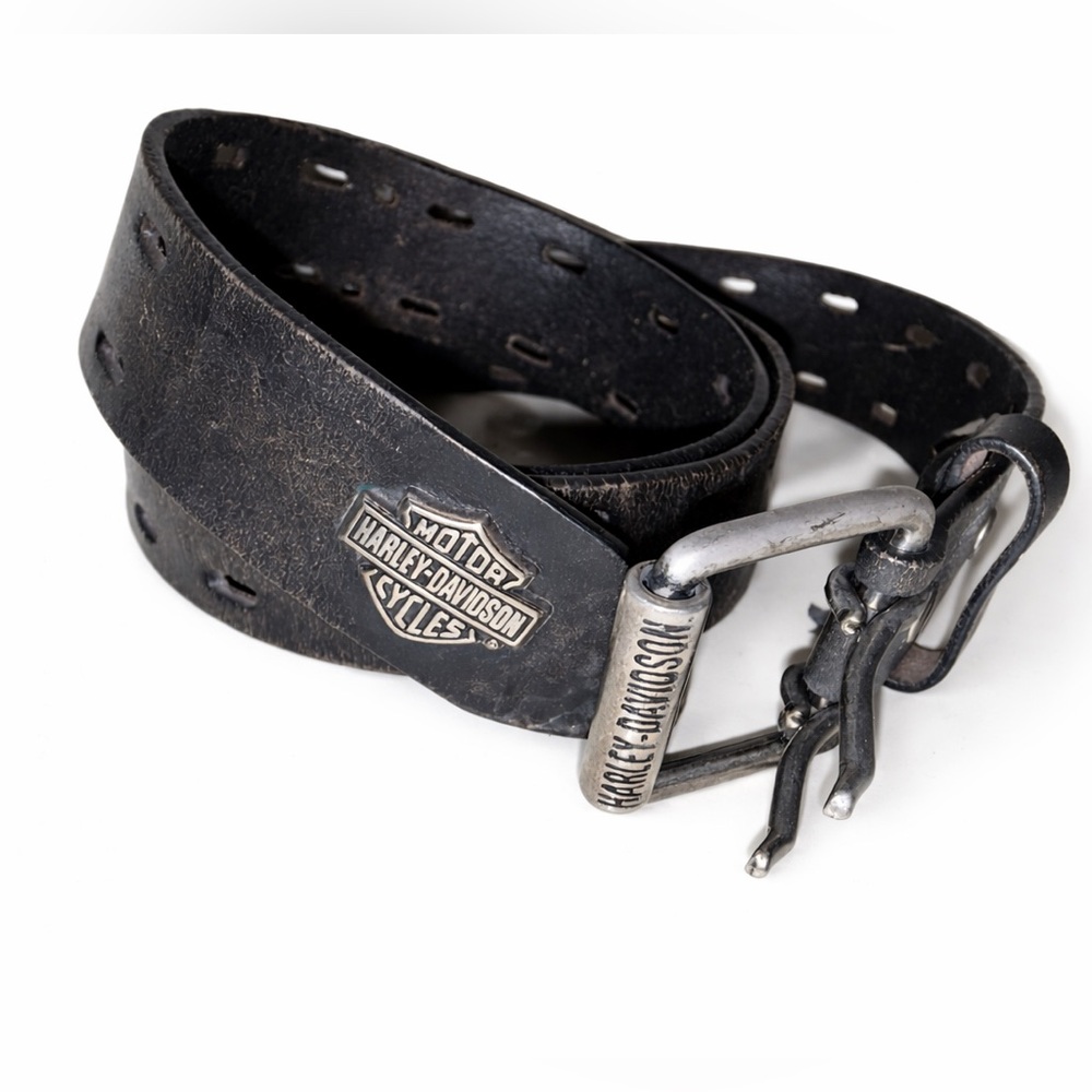 Harley Davidson Distressed‎ Leather Belt Biker Grunge Y2K Moto- Size 40